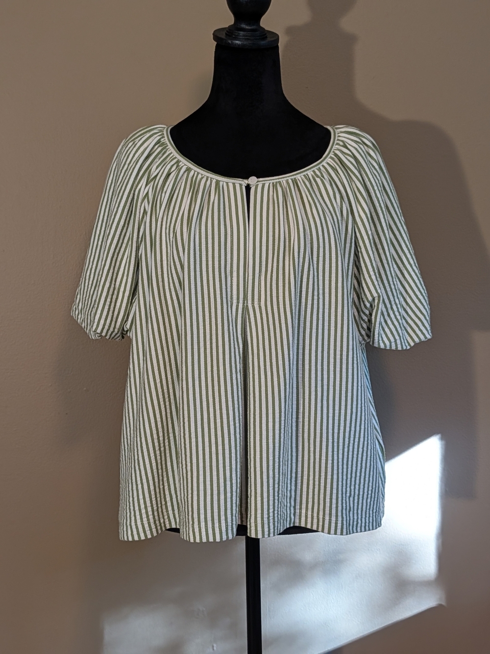 Max Studio Green and White Striped Peasant Blouse. Brand New. Size Large.